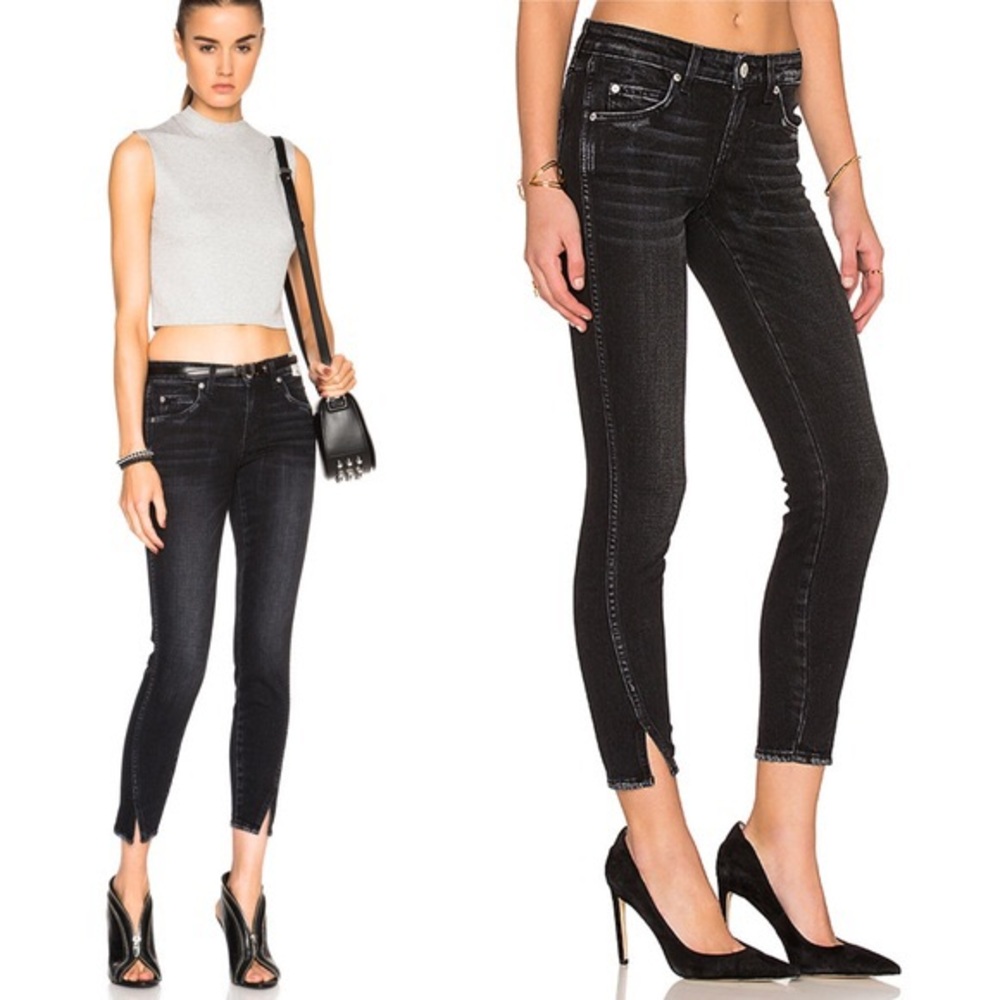 AMO Twist ink ankle cropped black denim skinny jeans